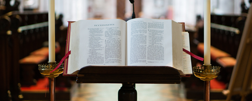 Bible on stand in church