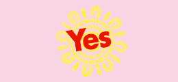 Yes23 Logo: Yellow sun on a pale pink background with the word Yes